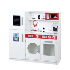 B-Ware Spiel- bzw. Kinderküche – weiß/ rot, Kühlschrank, Tafel, Herd, Mikrowelle