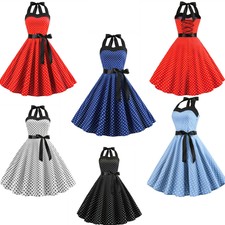 Frauen Polka Dot Sommer Kleider Sexy Halter Rockabilly Party Büro Schaukel Kleid