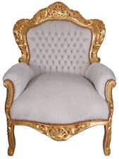 Thron Barock Stuhl Gold vintage Sessel beige Ohrensessel Samt Barocksessel Antik