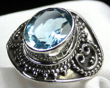? Blautopas-Ring 925 Silber • Antikstil • Facettiertes Unikat Hellblau NEU?