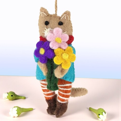 Katze mit blumen anhänger - katze,