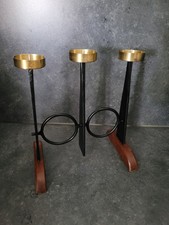 Kerzenständer Eisen Holz Messing gesteckt verschraubt 60 70er J Dänisches Design