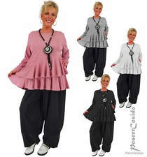 LAGENLOOK Tunika Long-Shirt Volant Pulli 44 46 48 50 52 54 56 58 L-XL-XXL-XXXL