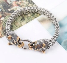 Armband Edelstahl Wikinger Wolf Silber/Gold  Viking Neu