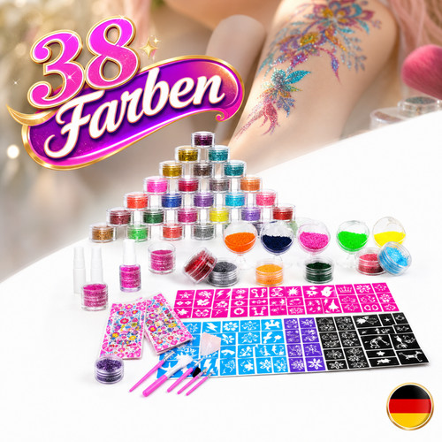 Farben glitzertattoos set - 38,