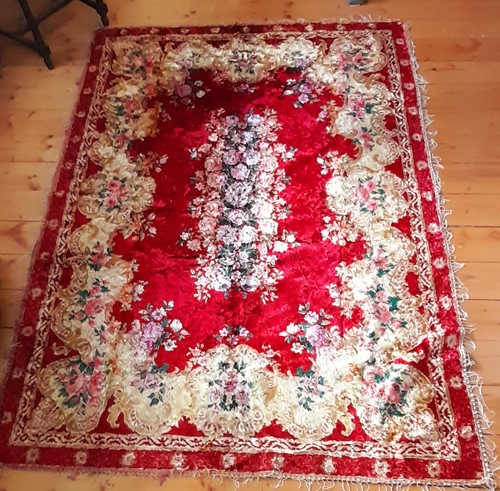 Alte samt tischdecke rot m - alte,
