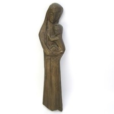 JOSEPH KRAUTWALD Bronze Figur Madonna / Maria mit Jesus-Kind Wandmadonna Kirche
