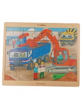 EICHHORN Steckpuzzle Holz 24 Teile Baustelle Bagger LKW Kinder Feinmotorik