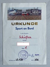 Urkunde SPORT an BORD 1989 Fischkombinat Rostock ROS 306 Kapitän DSR Seereederei