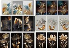 3er LEINWAND BILDER ABSTRAKT Goldene Blumen Kunst WAND POSTER Rahmenlos Natur