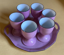 Porzellan-Eierbecher, 6 Stück, mit Porzellantablett, sehr alt