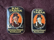 2x Kautabak Grimm & Triepel Blechdose 1926 Nordhausen Kautabaktopf Kautabakdose