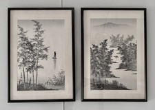 JAPAN - SUMI-E - 2 Bilder Tuschemalerei mit Stempel-Signatur gerahmt Originale