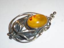 Jugendstil silber Brosche 925 mit Bernstein um 1900-Antik