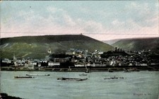 Ak Bingen am Rhein, Ansicht von  Schiffe auf dem Fluss, Hügel im... - 4677337