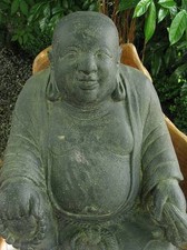 Happy Buddha  Indonesien Lavastein Skulptur Statue Feng Shui Garten Dekoration