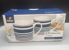 Tchibo TCM 2 Kaffeebecher Trinkbecher blau weiß rot gestreift NEU versiegelt
