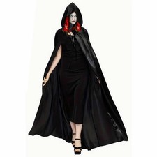 Vampirumhang Halloween Damen mit Kapuze – Schwarzer Satin Hexenumhang