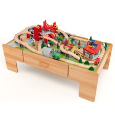 100 Tlg. Holzeisenbahn Set Kinder Eisenbahn Kinderzug Holzspielzeug Spieltisch