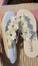 Pink Pearls, Flip Flops mit Blumen, Weiss, Badeschuhe, Neu