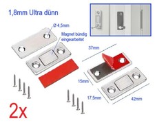 2x Möbel Magnethalter Set gerade z.B. Schranktür Magnet Schrank Tür ultra dünn