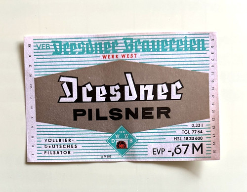 Bieretikett ddr veb dresdner - ,, ddr-veb