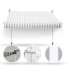 300 x 120 Klemmmarkise Fallarmmarkise Markise grau/weiß mit Handkurbel Balkon
