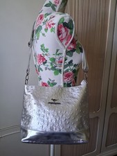 Handtasche Schultertasche  Silber Neu Straußen Lederoptik Veganes Leder