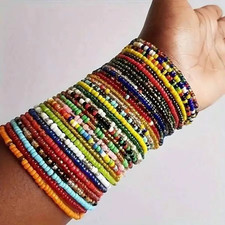 17 Stück Set Boho Ethno Perlenarmband – Bunte Beads Armbänder – Elastisch