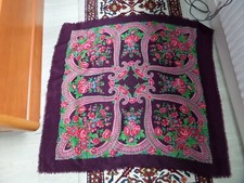 Tuch russische Folklore 93 x 87 cm lila Töne Blumen mit Fransen