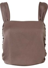 Blusentop mit asymmetrischem Saum Gr. 48 Mittelbraun Damen Satin-Top Bluse Neu*