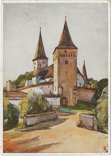 Kirchenburg meschen - ak,