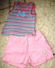 Rosa Shorts v. ALEX Sports u.gestreiftes Top v.Double Speed,Grösse 140,