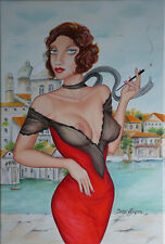 ORIGINAL GEMÄLDE DORO HAGEN "KOKETT IN VENEDIG" - ÖL AUF LEINWAND - AKT - EROTIK