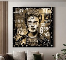 LEINWAND BILD BIS 100x100x5 Frida Kahlo POP-ART LV GOLD-OPTIK WANDBILD URBAN-ART