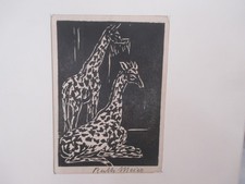 um 1925 signiert Ruth Meier ( 1888-1965 )   Giraffen  - Linolschnitt