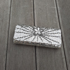 vintage Clutch Abendtasche Elegant Silber Handtasche Glitzer