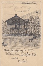 AK  Gruß aus der Villa Wieland am -Schliersee Bleistiftzeichnung gel 1908