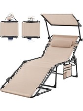 KING BIRD Sonnenliege mit Sonnenschutz klappbar Liegestuhl 190x70x40 cm Beige