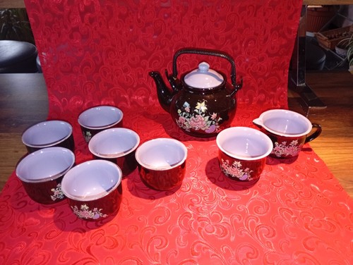 Teeservice 9tlg schwarz lila - , 9tlg.