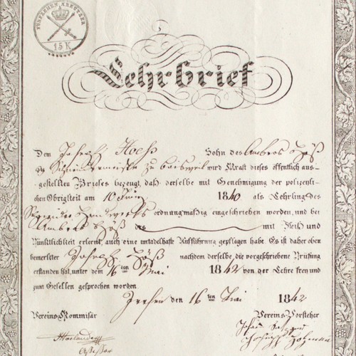 Lehrbrief 1842 bayern - lehrbrief,