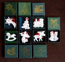 7 versch. Motive Christbaumschmuck Baumschmuck Weihnachten Porzellan weiß-gold