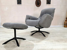 Sessel Relaxsessel Fernsehsessel Ledersessel mit Hocker Grau Modern Design