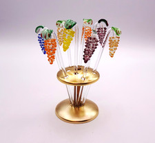 8 Bowlespieße - Lauscha - Trauben mehrfarbig - mit Metallständer