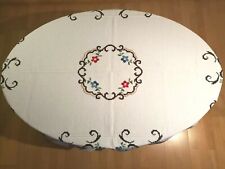 Tischdecke 1,40m x 1,70m Leinen weiß Spitze Stickerei Blumen 50er Jahre MS178