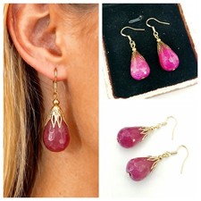 Pink Rubin Ohrringe 925 Sterling Silber Tropfen Damen Ohrhänger Bailysbeads®