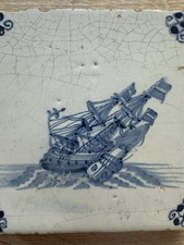 Fliese Kachel antik alt antique dutch tile tuile Delft Art ship Schiff tegel