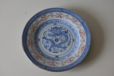 Vintage Porzellan Jingdezhen / runder Teller / 17,5 cm / blau-weiß-rot