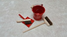 Puppenkehrset rot Kehrset Besen Handfeger Kehrschaufel Eimer Deko Puppenstube