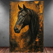 LEINWAND BILD ER XXL ABSTRAKT PFERD MUSTANG HENGST SCHWARZ GOLD WAND POSTER 1386